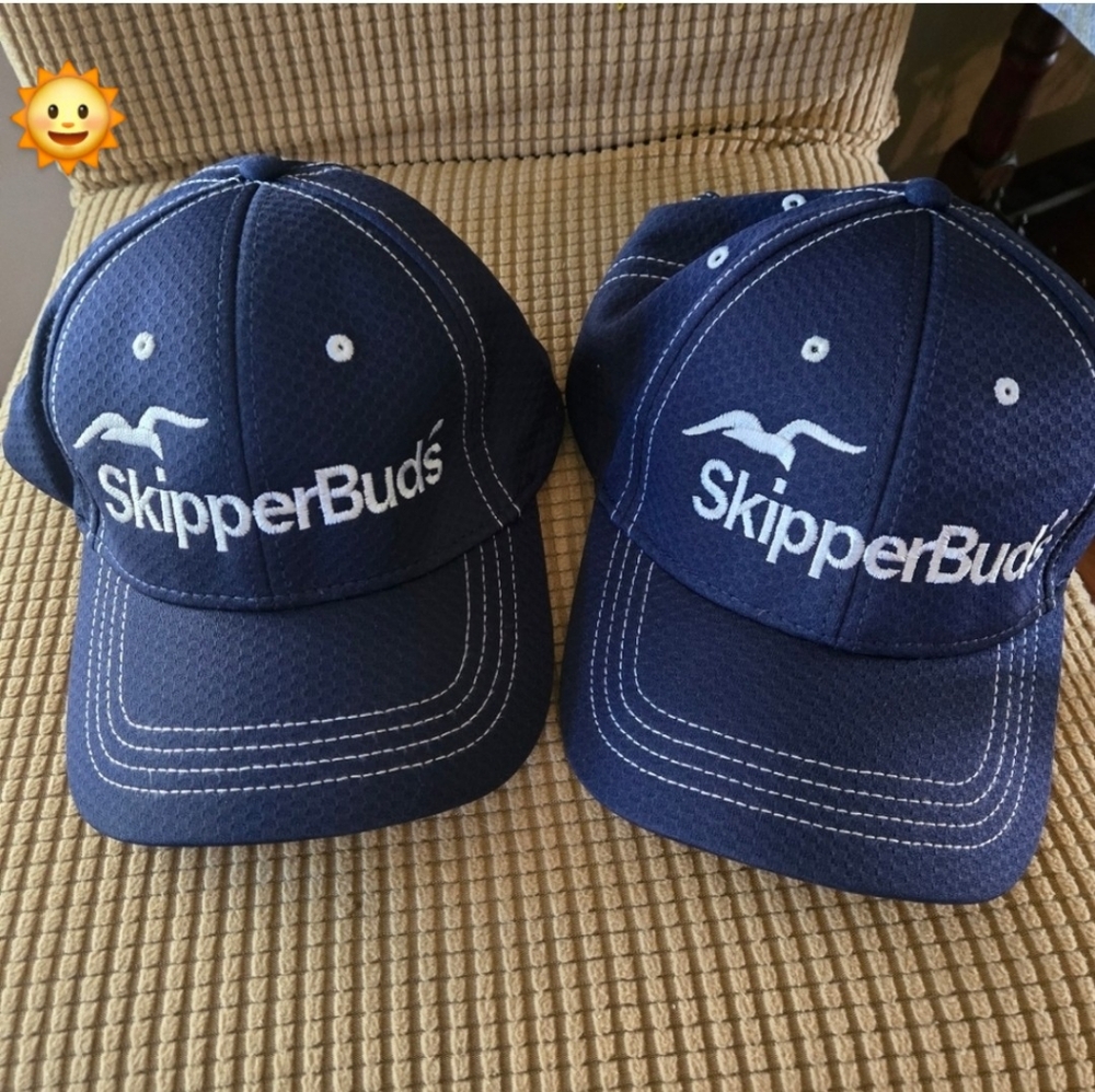 NEW TWO SKIPPER BUDS CAPS BLUE AND WHITE ADJUSTABLE STRAP